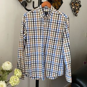 J. Crew Mens Button Up Size L Shirt Long Sleeve Blue Yellow Plaid